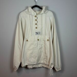 Vintage Great Lakes Hooded Anorak Jacket Beige Womens XL Sustainable Cotton